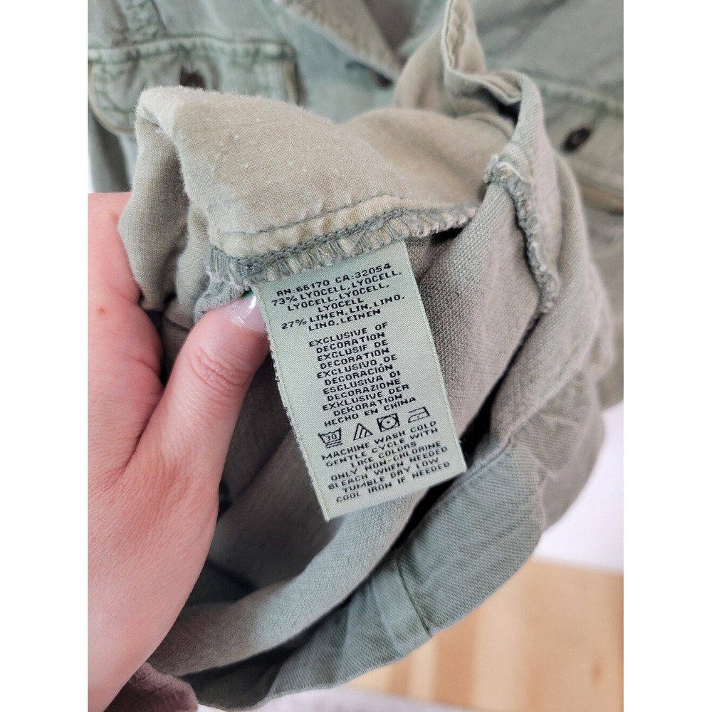 Marrakech Anthropologie Women L Green Linen Blend Utility Romper Drawstring - Picture 5 of 9